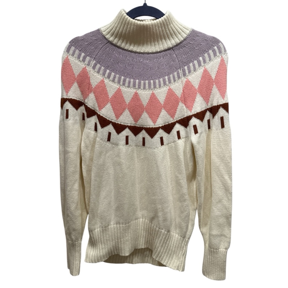 Free Assembly Medium Women's Ivory Pink Turtleneck Pullover Sweater Cotton Wool